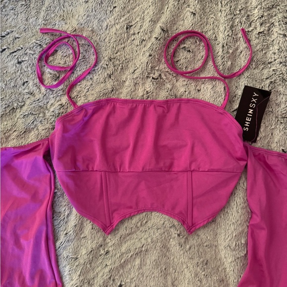 Elegant Pink Women's Intimate Top with cold shoulder - Picture 1 of 5